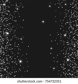 Silver confetti on a black background. Luxury festive background. Silver grainy abstract texture on a black background. Element of design. Vector illustration, EPS 10.