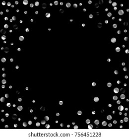 Silver confetti on a black background. Luxury festive background. Silver grainy abstract texture on a black background. Element of design. Vector illustration, EPS 10.