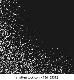 Silver confetti on a black background. Luxury festive background. Silver grainy abstract texture on a black background. Element of design. Vector illustration, EPS 10.