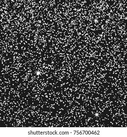 Silver confetti on a black background. Luxury festive background. Silver grainy abstract texture on a black background. Element of design. Vector illustration, EPS 10.