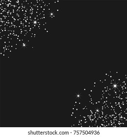 Silver confetti on a black background. Luxury festive background. Silver grainy abstract texture on a black background. Element of design. Vector illustration, EPS 10.