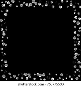 Silver confetti on a black background. Luxury festive background. Silver grainy abstract texture on a black background. Element of design. Vector illustration, EPS 10.