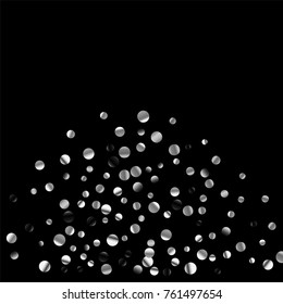 Silver confetti on a black background. Luxury festive background. Silver grainy abstract texture on a black background. Element of design. Vector illustration, EPS 10.