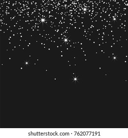 Silver confetti on a black background. Luxury festive background. Silver grainy abstract texture on a black background. Element of design. Vector illustration, EPS 10.