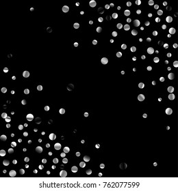 Silver confetti on a black background. Luxury festive background. Silver grainy abstract texture on a black background. Element of design. Vector illustration, EPS 10.