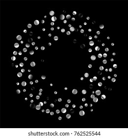 Silver confetti on a black background. Luxury festive background. Silver grainy abstract texture on a black background. Element of design. Vector illustration, EPS 10.