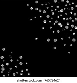 Silver confetti on a black background. Luxury festive background. Silver grainy abstract texture on a black background. Element of design. Vector illustration, EPS 10.