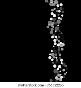 Silver confetti on a black background. Luxury festive background. Silver translucent abstract dots are scattered on a black background. Element of design. Vector illustration, EPS 10.