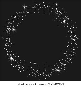 Silver confetti on a black background. Luxury festive background. Silver grainy abstract texture on a black background. Element of design. Vector illustration, EPS 10.