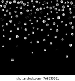 Silver confetti on a black background. Luxury festive background. Silver grainy abstract texture on a black background. Element of design. Vector illustration, EPS 10.