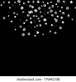 Silver confetti on a black background. Luxury festive background. Silver grainy abstract texture on a black background. Element of design. Vector illustration, EPS 10.