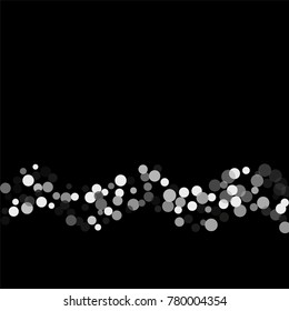 Silver confetti on a black background. Luxury festive background. Silver translucent abstract dots are scattered on a black background. Element of design. Vector illustration, EPS 10.