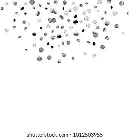 Silver confetti on a white background. Luxury festive background. Silver  abstract dots scattered on a white background. Element of design. Vector illustration, EPS 10.