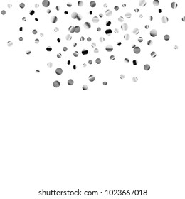 Silver confetti on a white background. Luxury festive background. Silver  abstract dots scattered on a white background. Element of design. Vector illustration, EPS 10.