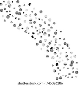 Silver confetti on a white background. Luxury festive background. Silver  abstract dots scattered on a white background. Element of design. Vector illustration, EPS 10.