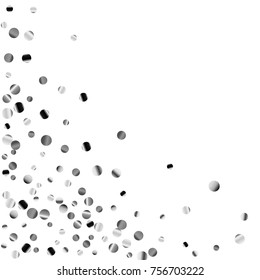 Silver confetti on a white background. Luxury festive background. Silver  abstract dots scattered on a white background. Element of design. Vector illustration, EPS 10.
