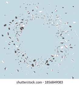 Fondo azul del vector del partido Confetti plateado. Invitación en espiral de carnaval. Rama de Celebración de Estrella. Diseño de vuelo plateado.