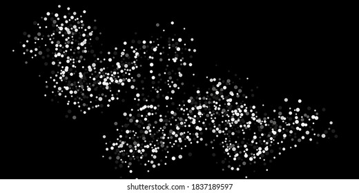 Silver confetti point. Luxury festive background. Silver grainy abstract texture overflows against a black background. Element of design. Vector illustration, EPS 10. 
