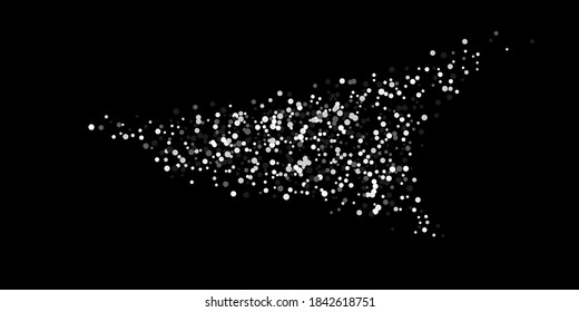 Silver confetti point. Luxury festive background. Silver grainy abstract texture overflows against a black background. Element of design. Vector illustration, EPS 10. 