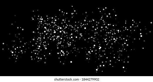 Silver confetti point. Luxury festive background. Silver grainy abstract texture overflows against a black background. Element of design. Vector illustration, EPS 10. 