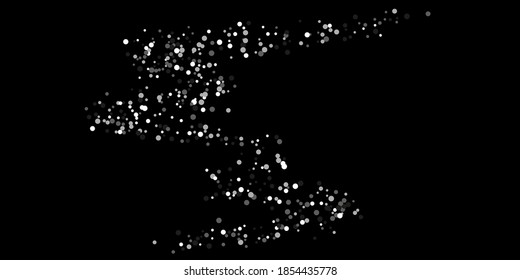 Silver confetti point. Luxury festive background. Silver grainy abstract texture overflows against a black background. Element of design. Vector illustration, EPS 10. 