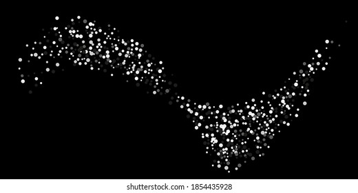 Silver confetti point. Luxury festive background. Silver grainy abstract texture overflows against a black background. Element of design. Vector illustration, EPS 10. 
