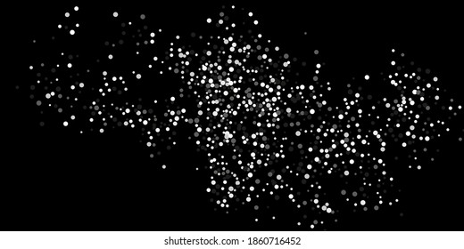Silver confetti point. Luxury festive background. Silver grainy abstract texture overflows against a black background. Element of design. Vector illustration, EPS 10. 