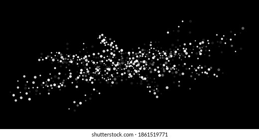 Silver confetti point. Luxury festive background. Silver grainy abstract texture overflows against a black background. Element of design. Vector illustration, EPS 10. 