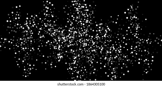 Silver confetti point. Luxury festive background. Silver grainy abstract texture overflows against a black background. Element of design. Vector illustration, EPS 10. 