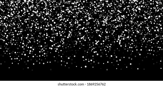 Silver confetti point. Luxury festive background. Silver grainy abstract texture overflows against a black background. Element of design. Vector illustration, EPS 10. 