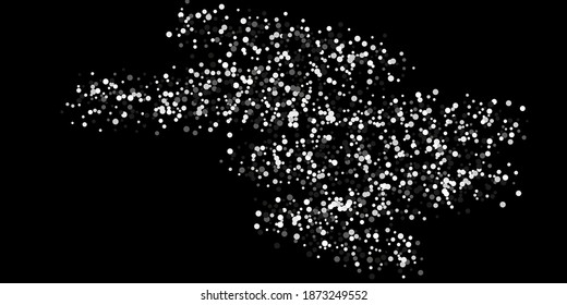 Silver confetti point. Luxury festive background. Silver grainy abstract texture overflows against a black background. Element of design. Vector illustration, EPS 10. 