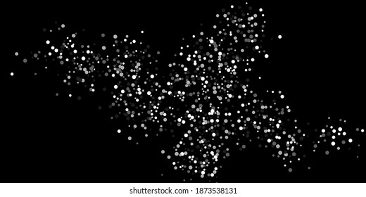 Silver confetti point. Luxury festive background. Silver grainy abstract texture overflows against a black background. Element of design. Vector illustration, EPS 10. 