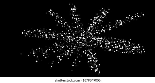 Silver confetti point. Luxury festive background. Silver grainy abstract texture overflows against a black background. Element of design. Vector illustration, EPS 10.