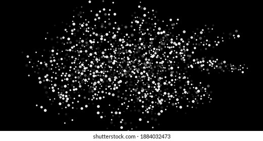 Silver confetti point. Luxury festive background. Silver grainy abstract texture overflows against a black background. Element of design. Vector illustration, EPS 10. 