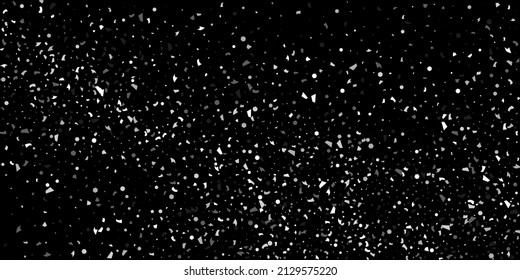 Silver confetti point on a black background. Luxury festive background. Silver grainy abstract texture overflows against a black background. Element of design. Vector illustration, EPS 10. 