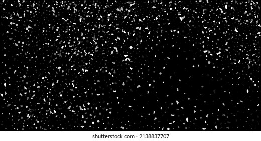 Silver confetti point on a black background. Luxury festive background. Silver grainy abstract texture overflows against a black background. Element of design. Vector illustration, EPS 10. 