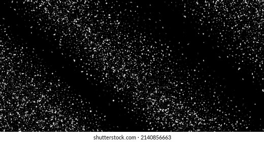Silver confetti point on a black background. Luxury festive background. Silver grainy abstract texture overflows against a black background. Element of design. Vector illustration, EPS 10. 