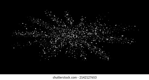 Un confeti plateado apunta sobre un fondo negro. Lujoso marco festivo. La textura abstracta granulada de plata se desborda sobre un fondo negro. Elemento de diseño. Ilustración del vector, EPS 10. 