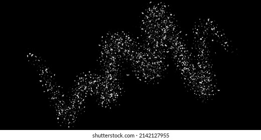 Silberkonfetti auf schwarzem Hintergrund. Luxuriöser festlicher Hintergrund. Silbergraue abstrakte Textur-Überläufe auf schwarzem Hintergrund. Element des Designs. Vektorgrafik, EPS10. 