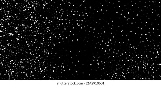 Silver confetti point on a black background. Luxury festive background. Silver grainy abstract texture overflows against a black background. Element of design. Vector illustration, EPS 10. 