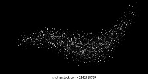 Silver confetti point on a black background. Luxury festive background. Silver grainy abstract texture overflows against a black background. Element of design. Vector illustration, EPS 10. 