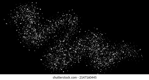Un confeti plateado apunta sobre un fondo negro. Lujoso marco festivo. La textura abstracta granulada de plata se desborda sobre un fondo negro. Elemento de diseño. Ilustración del vector, EPS 10. 