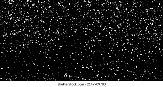 Silver confetti point on a black background. Luxury festive background. Silver grainy abstract texture overflows against a black background. Element of design. Vector illustration, EPS 10. 