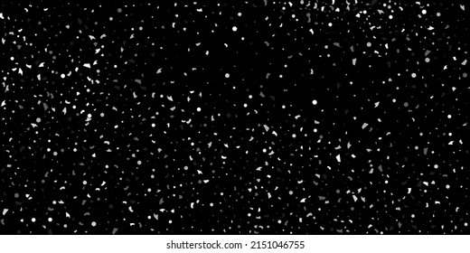 Un confeti plateado apunta sobre un fondo negro. Lujoso marco festivo. La textura abstracta granulada de plata se desborda sobre un fondo negro. Elemento de diseño. Ilustración del vector, EPS 10. 