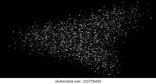 Silver confetti point on a black background. Luxury festive background. Silver grainy abstract texture overflows against a black background. Element of design. Vector illustration, EPS 10. 