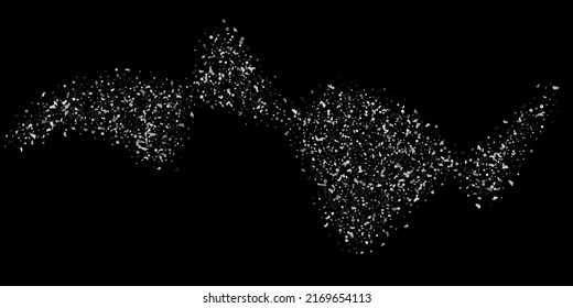 Silberkonfetti auf schwarzem Hintergrund. Luxuriöser festlicher Hintergrund. Silbergraue abstrakte Textur-Überläufe auf schwarzem Hintergrund. Element des Designs. Vektorgrafik, EPS10. 