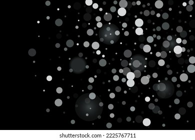 Silver confetti point on a black background. Luxury festive background. Silver grainy abstract texture overflows against a black background. Element of design. Vector illustration, EPS 10. 