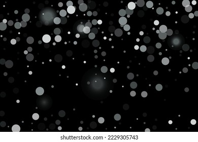 Silver confetti point on a black background. Luxury festive background. Silver grainy abstract texture overflows against a black background. Element of design. Vector illustration, EPS 10. 