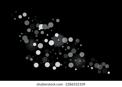 Silver confetti point on a black background. Luxury festive background. Silver grainy abstract texture overflows against a black background. Element of design. Vector illustration, EPS 10. 