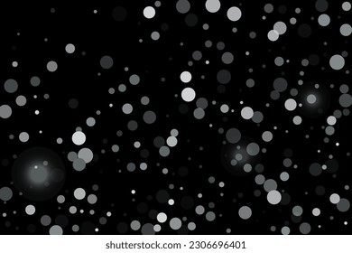 Silver confetti point on a black background. Luxury festive background. Silver grainy abstract texture overflows against a black background. Element of design. Vector illustration, EPS 10. 